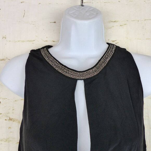 Maje Top Womens 1 US S Black Silk Draped Faux Wrap Sleeveless Embellished Neck - Picture 5 of 14